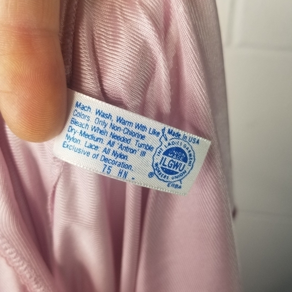 Vtg 70s nylon lilac pink long slip dress lingerie - Picture 6 of 7